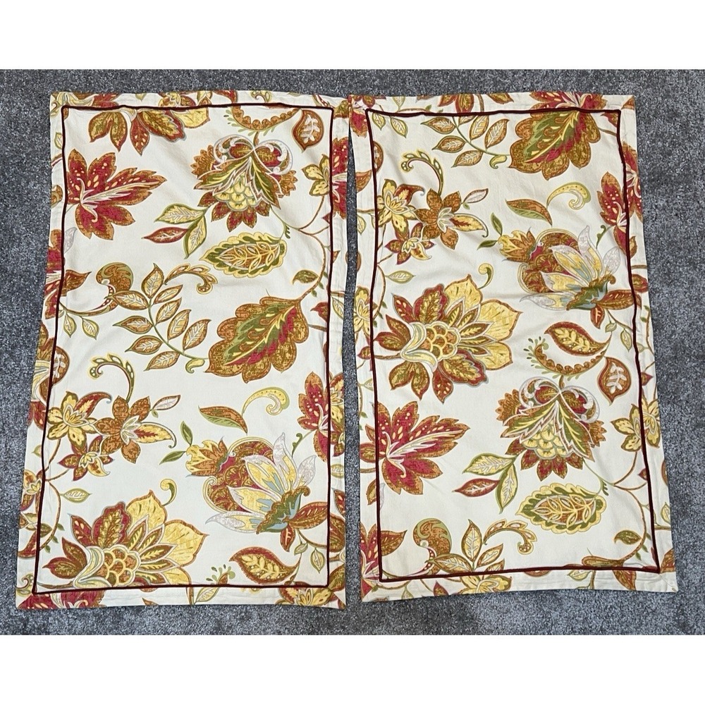 Pier 1 Imports Jacobean Floral King Pillow Shams Set Pair Tan Orange Red Green